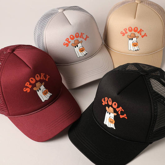 Spooky Ghost Printed Halloween Trucker Hat