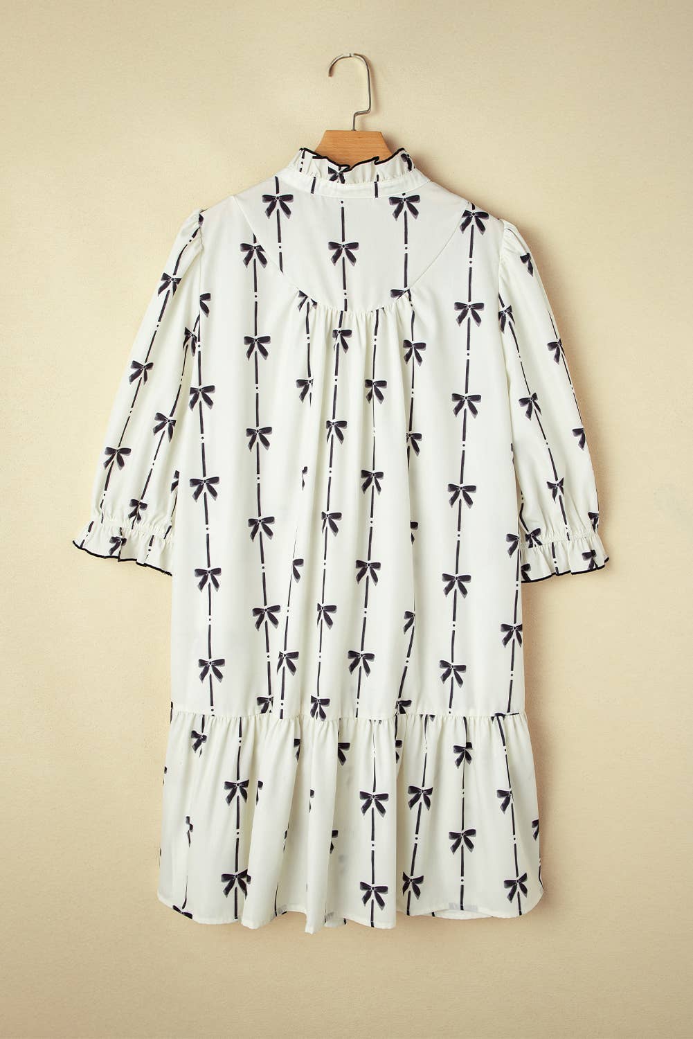 Bow Print Puff Sleeve Ruffled Mini Dress | Plus Size 1X-3X