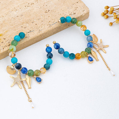 Ocean-Inspired Beaded Charm Hoop Earrings | 80E62144