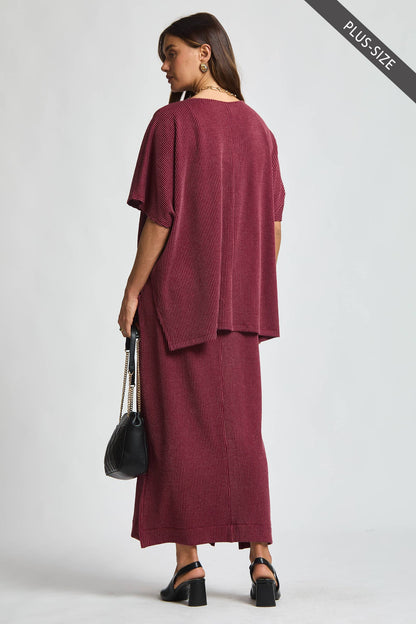PLUS SIZE Flowy Poncho Style Top + Maxi Dress 2 Piece Set