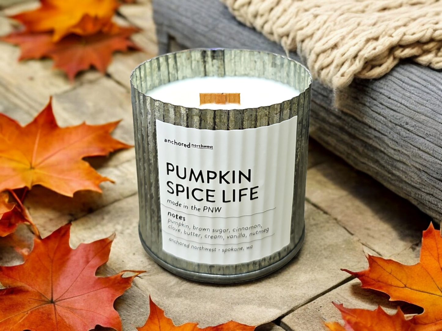 Pumpkin Spice Life Rustic Vintage Farmhouse Wood Wick Candle