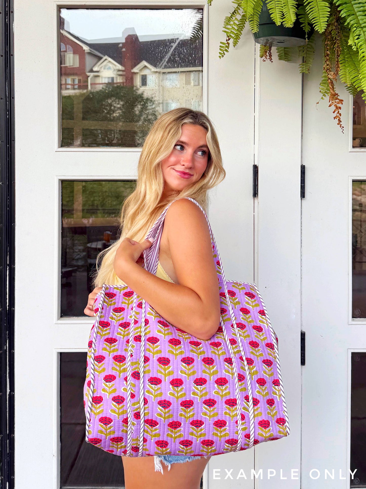 Quilted Tote Bag - Reversible Carryall - Southern Town Print