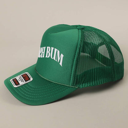 BEACH BUM Text Printed Mesh Back Trucker Hat
