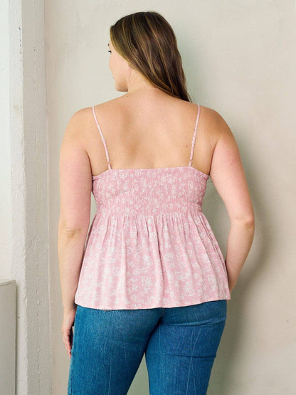 ZB11755F1 - PLUS SIZE SMOCK PLEPLUM FLORAL TANK TOP*