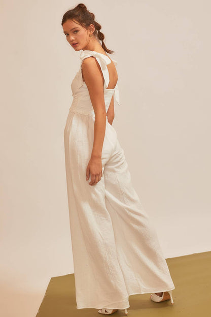 Shoulder Tie Strap Front Tie Knot Jumpsuit
