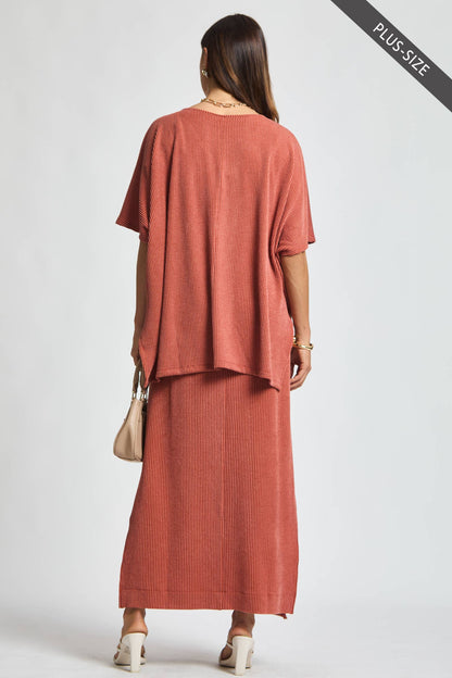 PLUS SIZE Flowy Poncho Style Top + Maxi Dress 2 Piece Set