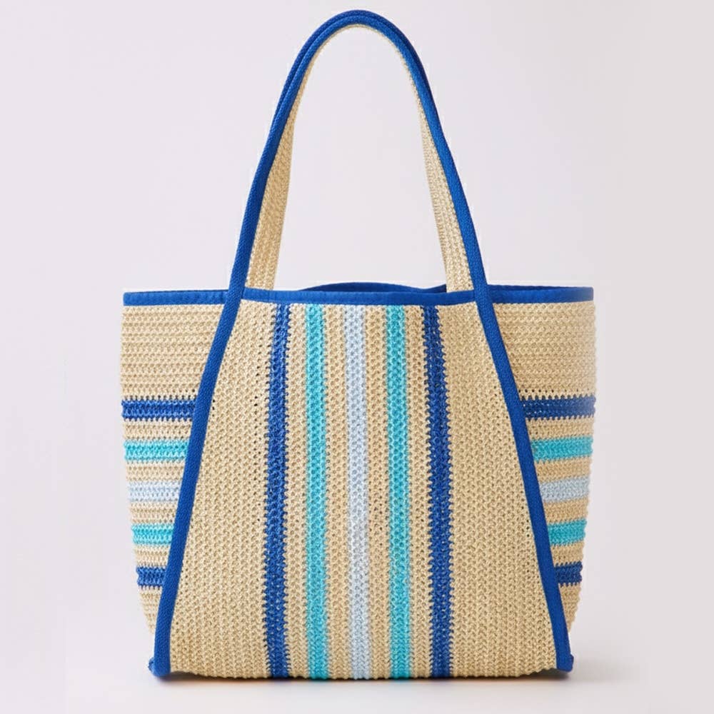 Oversized Striped Straw Braided Tote Bag