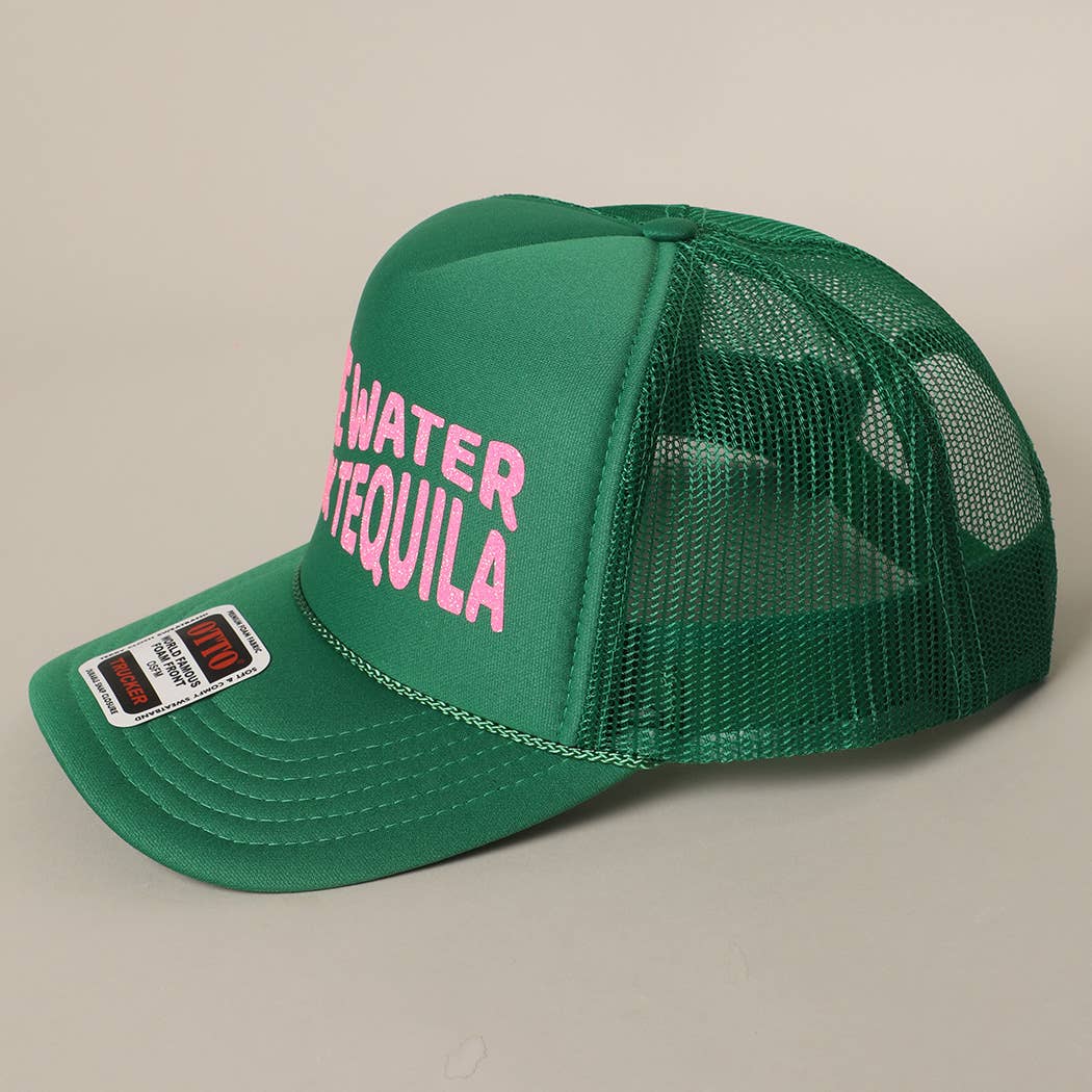 Save Water Drink Tequila Glitter Text Logo Mesh Back Cap