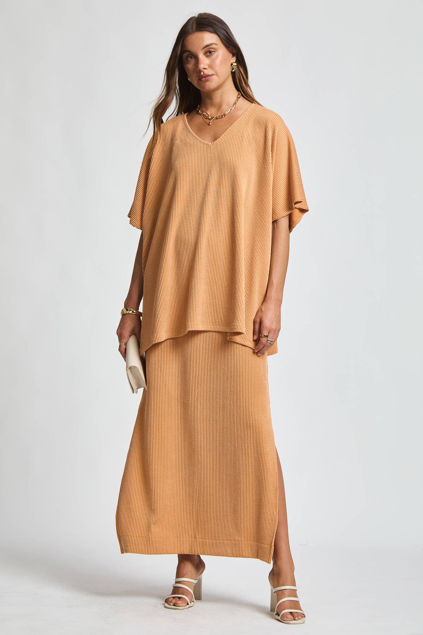 Flowy Poncho Style Top + Maxi Dress 2 Piece Set