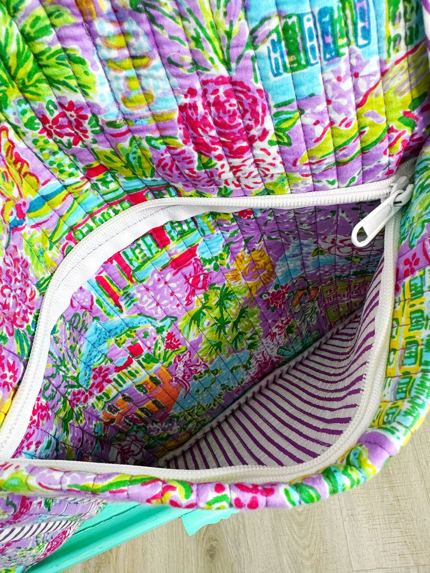 Handmade Quilted Duffle Bag - Southern Town Print Weekender