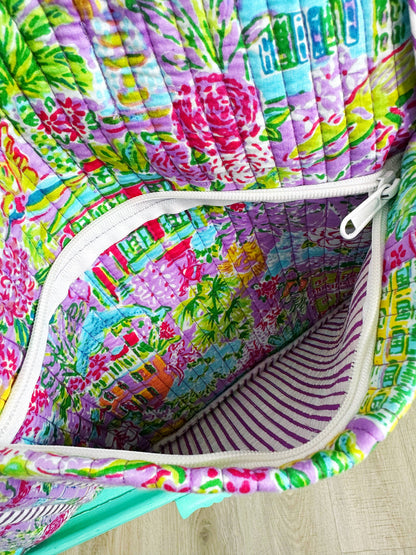 Handmade Quilted Duffle Bag - Southern Town Print Weekender