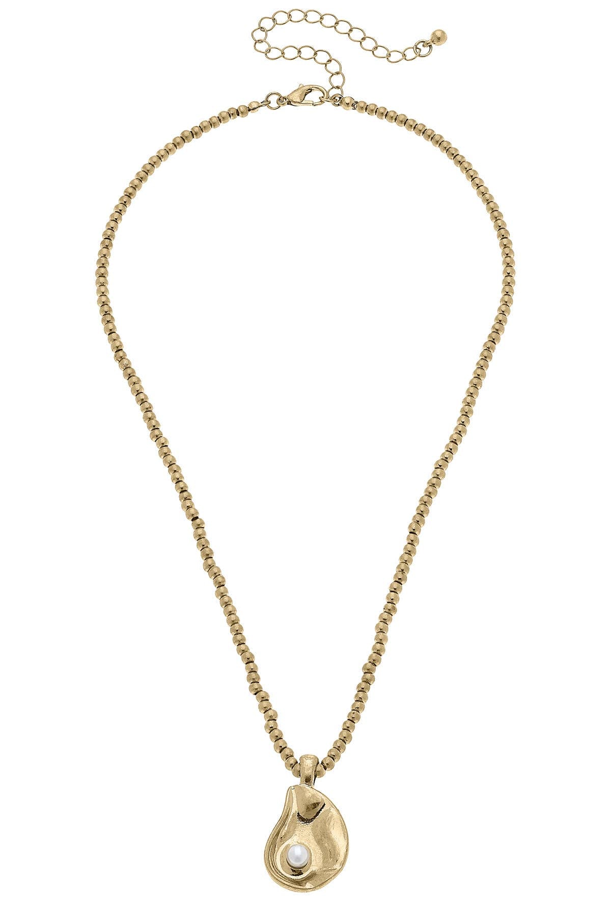 Helene Oyster & Pearl Necklace in Shiny Gold