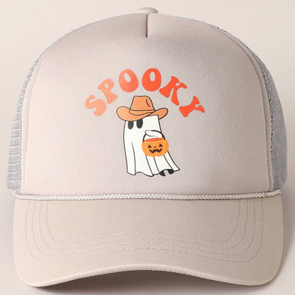 Spooky Ghost Printed Halloween Trucker Hat
