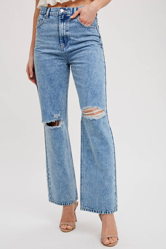 HIGH RISE DISTRESSED DENIM JEANS