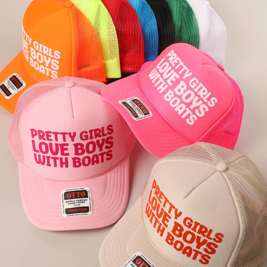 Pretty Girls Love Boys With Boats Text Print Mesh Back Cap