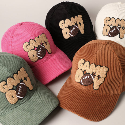 Football Game Day Chenille Patch Corduroy Cap