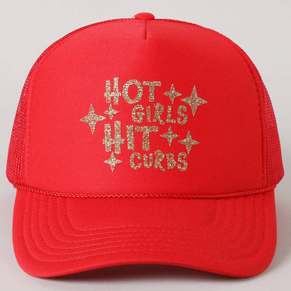 Hot Girls Hit Curbs Glitter Logo Foam Trucker Hat