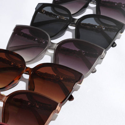 Thin Large Frame Linked Rhinestone Leg Sunglasses