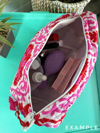 Quilted Cosmetics Makeup Bag - Orange Southern Town Print