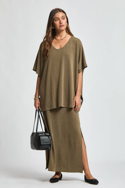 Flowy Poncho Style Top + Maxi Dress 2 Piece Set