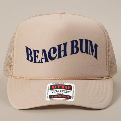 BEACH BUM Text Printed Mesh Back Trucker Hat
