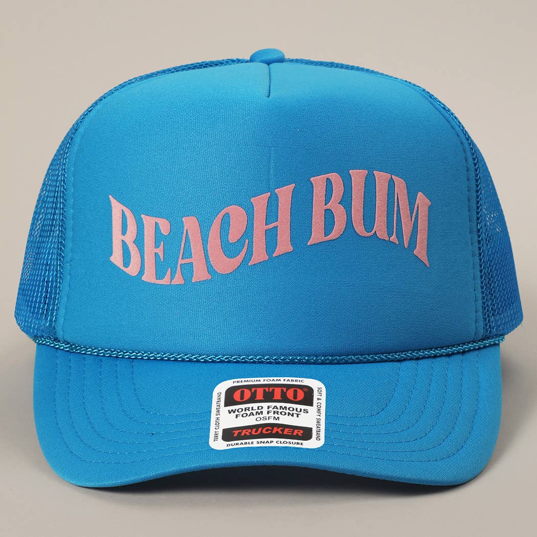 BEACH BUM Text Printed Mesh Back Trucker Hat