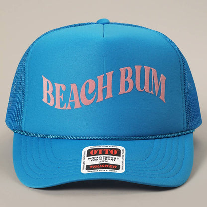 BEACH BUM Text Printed Mesh Back Trucker Hat