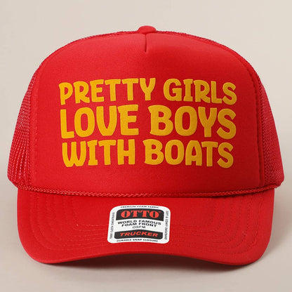 Pretty Girls Love Boys With Boats Text Print Mesh Back Cap