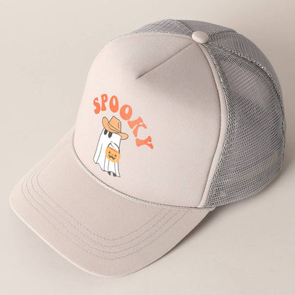 Spooky Ghost Printed Halloween Trucker Hat