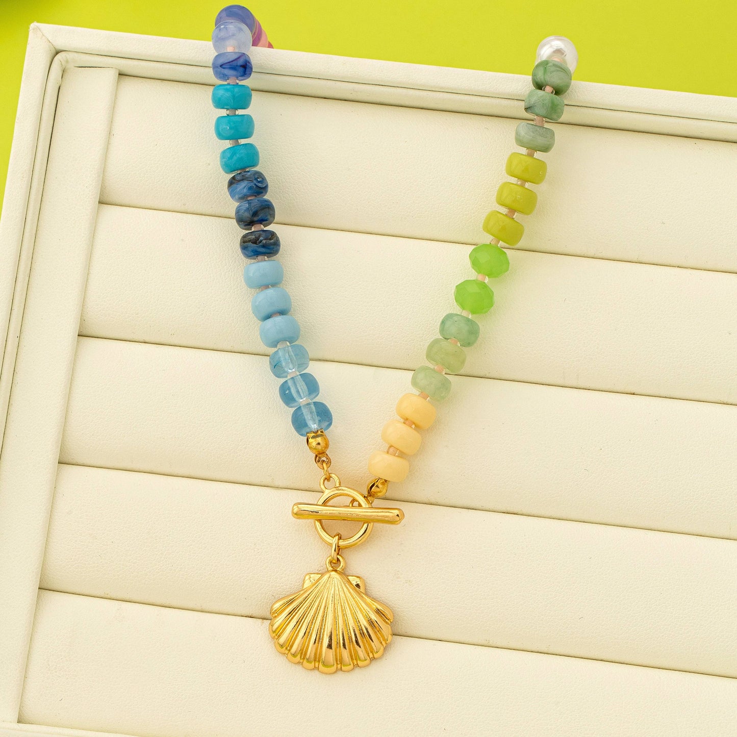 Rainbow Beaded Seashell Charm Necklace | 80N92899