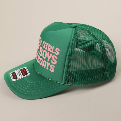 Pretty Girls Love Boys With Boats Text Print Mesh Back Cap
