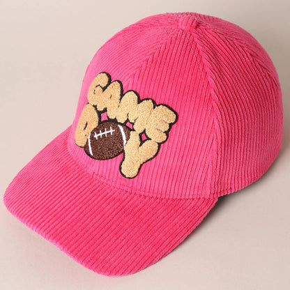 Football Game Day Chenille Patch Corduroy Cap