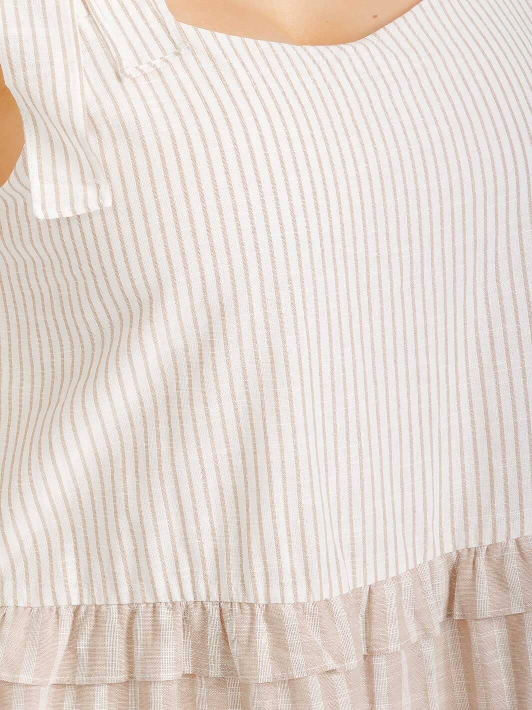 PCR1535- Plus size striped colorblock ruffled trim dress