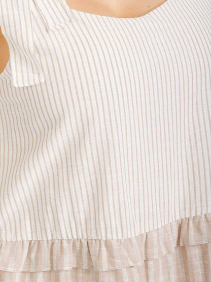 PCR1535- Plus size striped colorblock ruffled trim dress