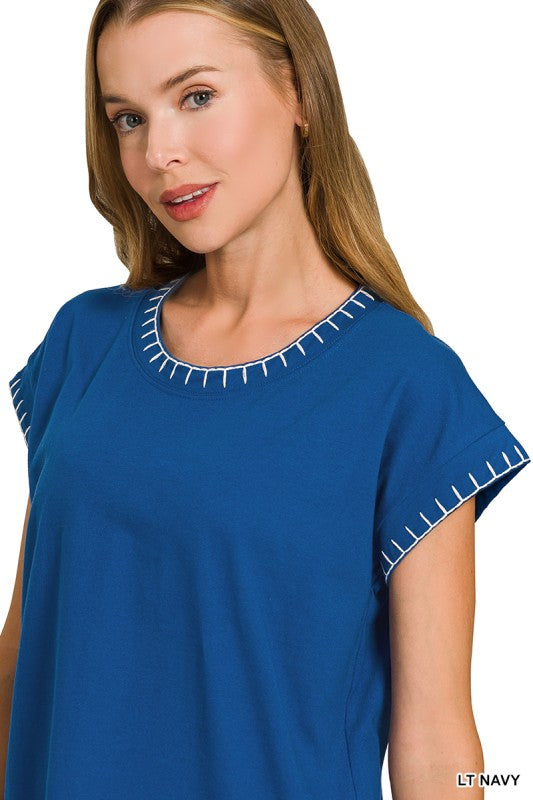 Zenana Contrast Trim Top