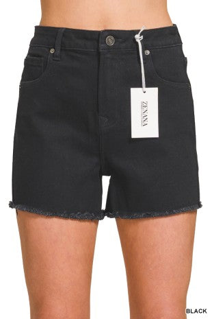 Black Frayed Hem Denim Shorts
