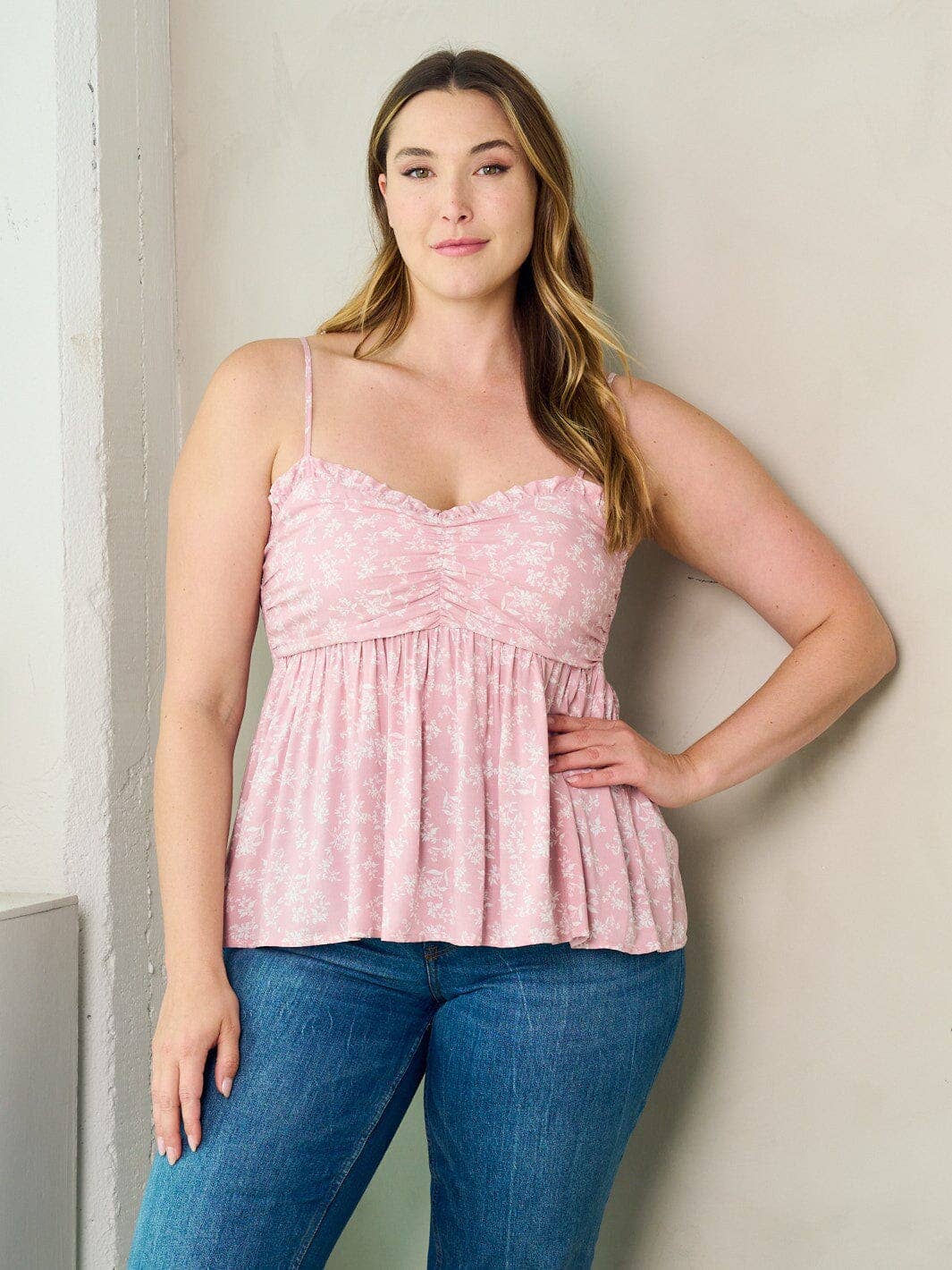 ZB11755F1 - PLUS SIZE SMOCK PLEPLUM FLORAL TANK TOP*