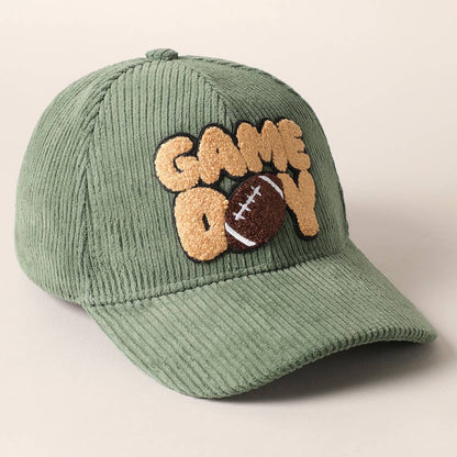 Football Game Day Chenille Patch Corduroy Cap
