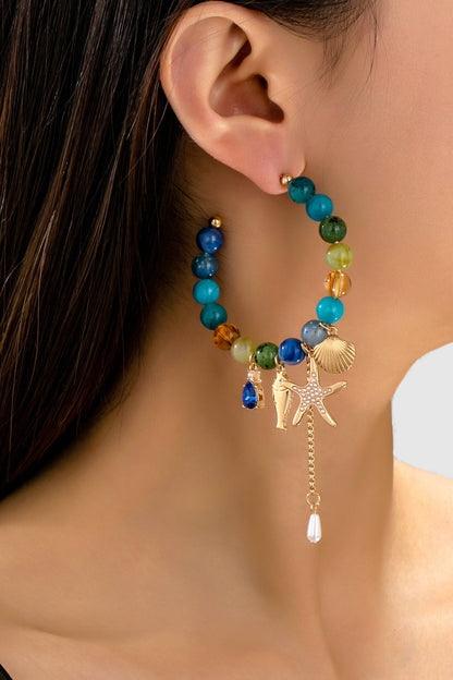 Ocean-Inspired Beaded Charm Hoop Earrings | 80E62144