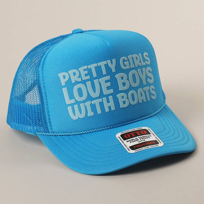 Pretty Girls Love Boys With Boats Text Print Mesh Back Cap