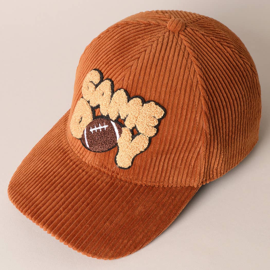 Football Game Day Chenille Patch Corduroy Cap