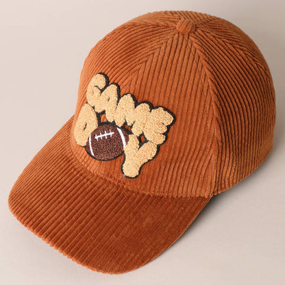 Football Game Day Chenille Patch Corduroy Cap