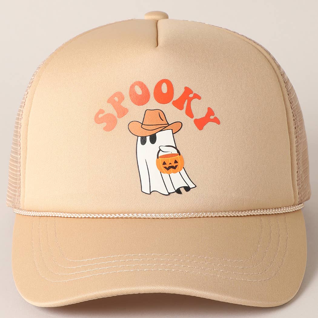 Spooky Ghost Printed Halloween Trucker Hat