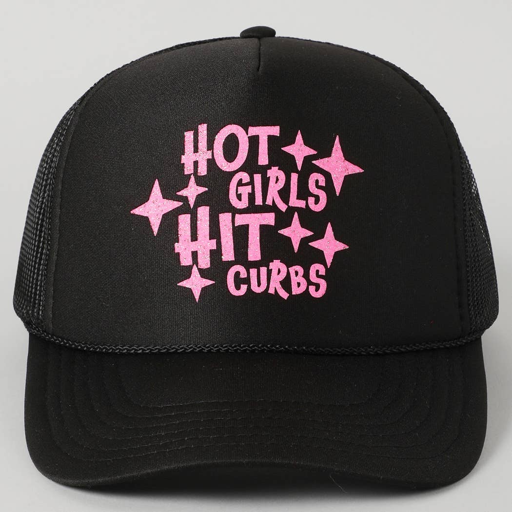 Hot Girls Hit Curbs Glitter Logo Foam Trucker Hat