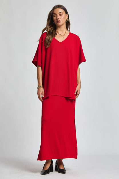 Flowy Poncho Style Top + Maxi Dress 2 Piece Set
