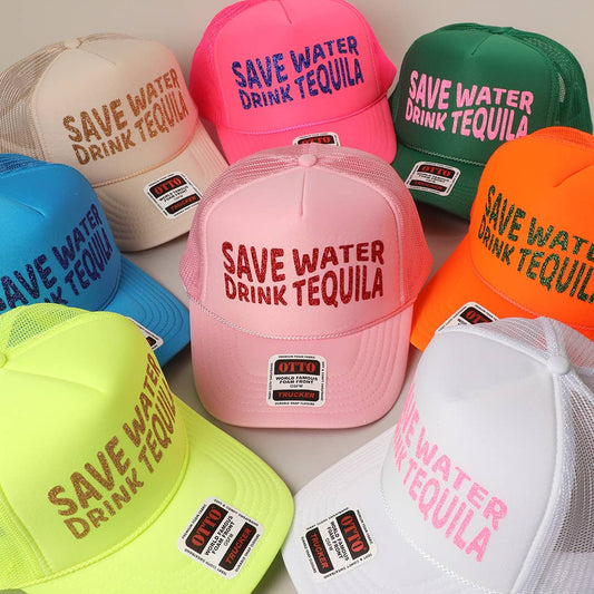Save Water Drink Tequila Glitter Text Logo Mesh Back Cap