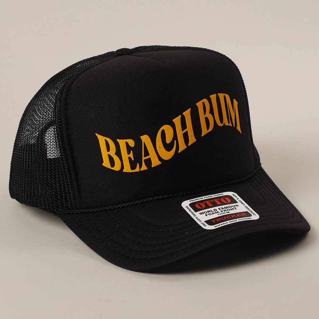 BEACH BUM Text Printed Mesh Back Trucker Hat