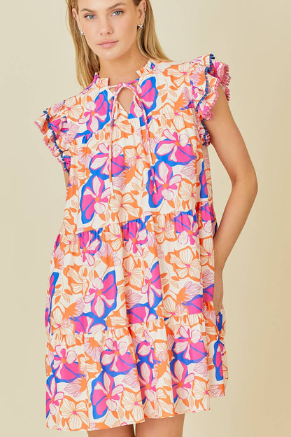 Mini Tier Dress With Double Ruffle Sleeve