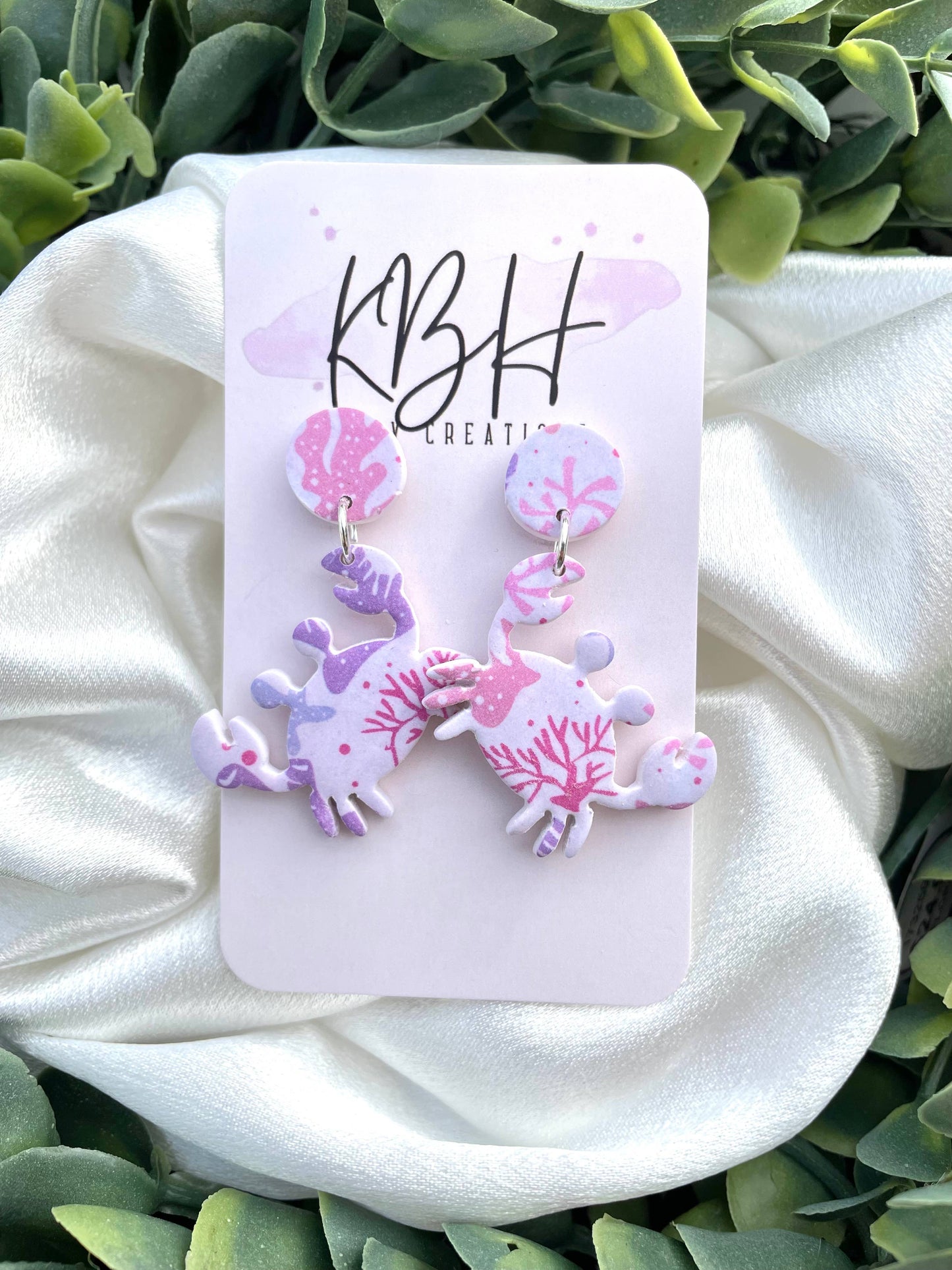 Sea Life Crab Dangle Clay Earrings