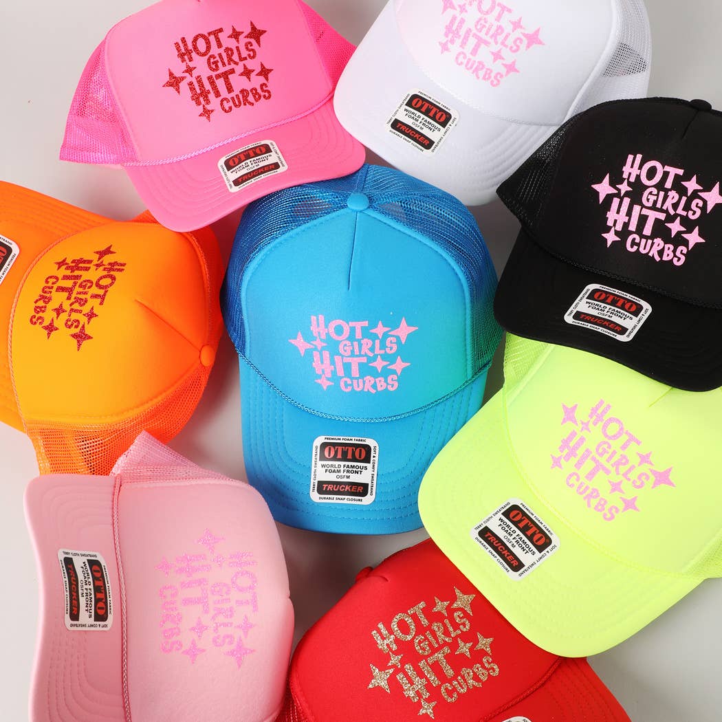 Hot Girls Hit Curbs Glitter Logo Foam Trucker Hat